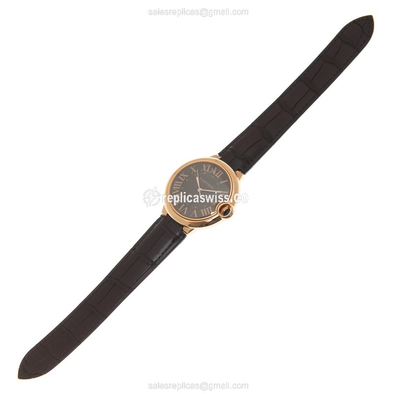 Cartier Ballon Bleu Replica - Automatic - 18kt Rose Gold - Round Dial - Brown Alligator Strap - View 2