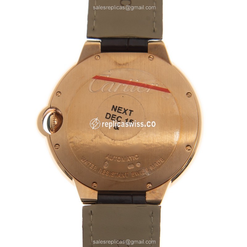 Cartier Ballon Bleu Replica - Automatic - 18kt Rose Gold - Round Dial - Brown Alligator Strap - View 3