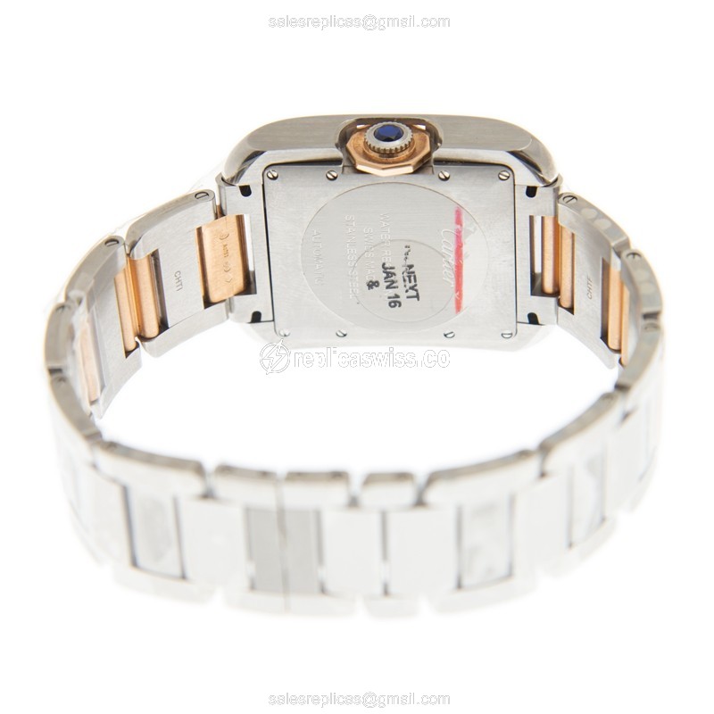 Cartier TANK Automatic - Stainless Steel - White Dial - Gold Clasp - 18kt Gold Strap - View 4