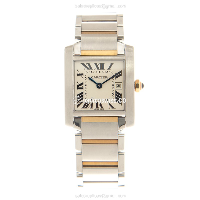 Cartier TANK Quartz Replica - White Dial - 18kt Gold Strap - Steel Case - View 2
