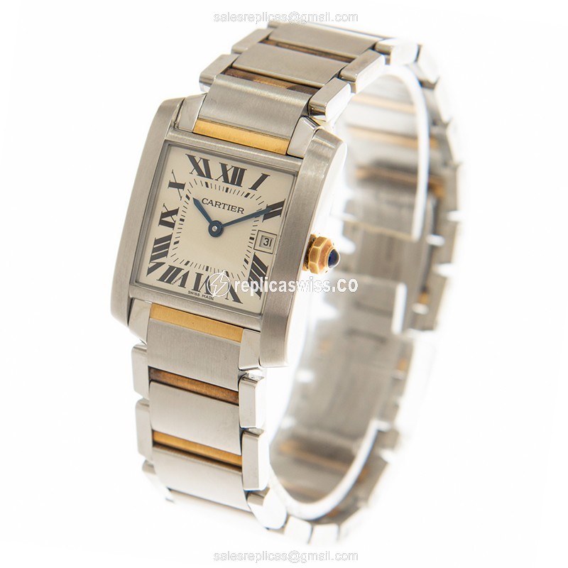 Cartier TANK Quartz Replica - White Dial - 18kt Gold Strap - Steel Case - View 3
