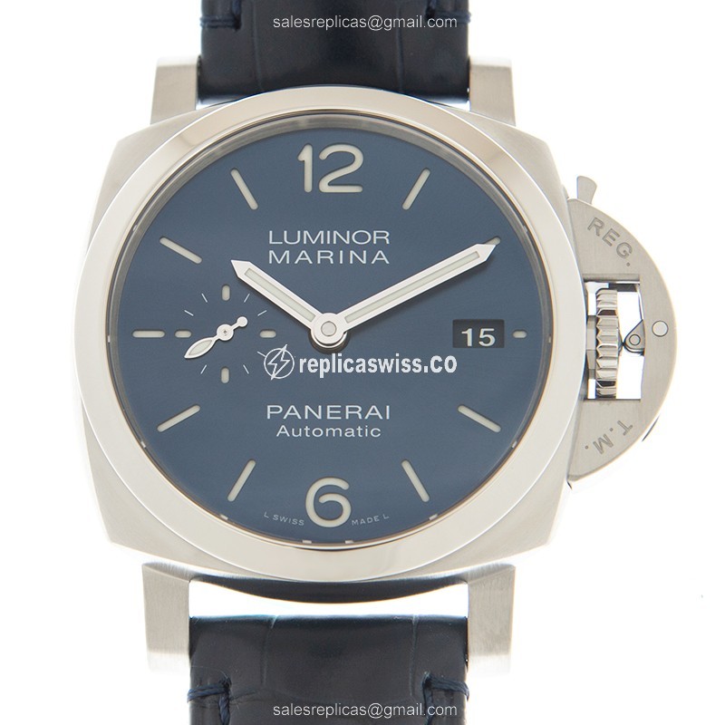 Panerai PAM01393 LUMINOR MARINA Replica - Automatic - Blue Steel - Blue Alligator Buckle - View 2