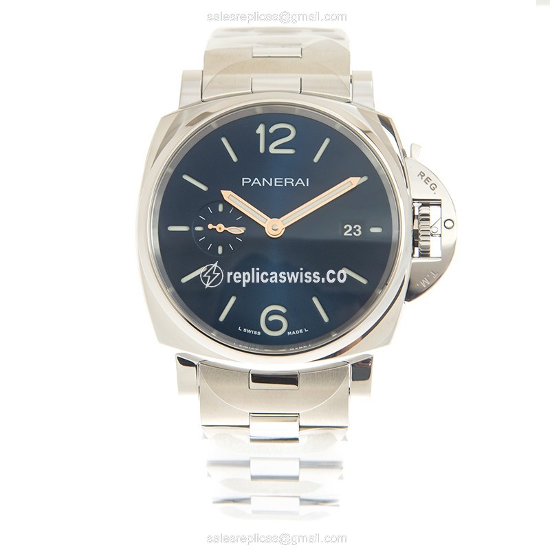Panerai PAM01124 Replica - Automatic - Blue Dial - Steel Case - Silver Steel Strap - View 2