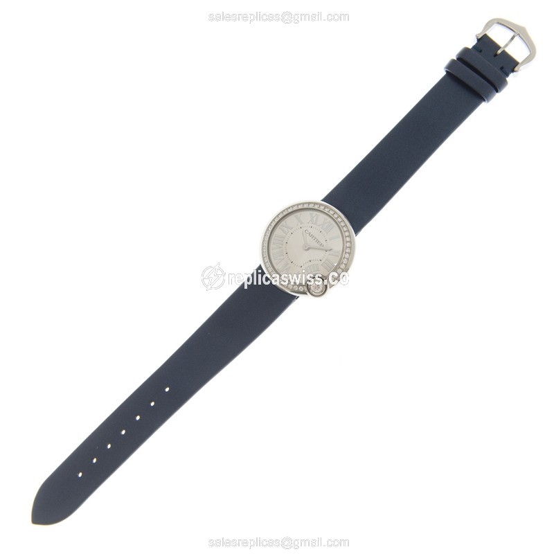 Cartier Ballon Blanc Quartz - Diamond Dial - Silver Case - Blue Silk Strap - View 2