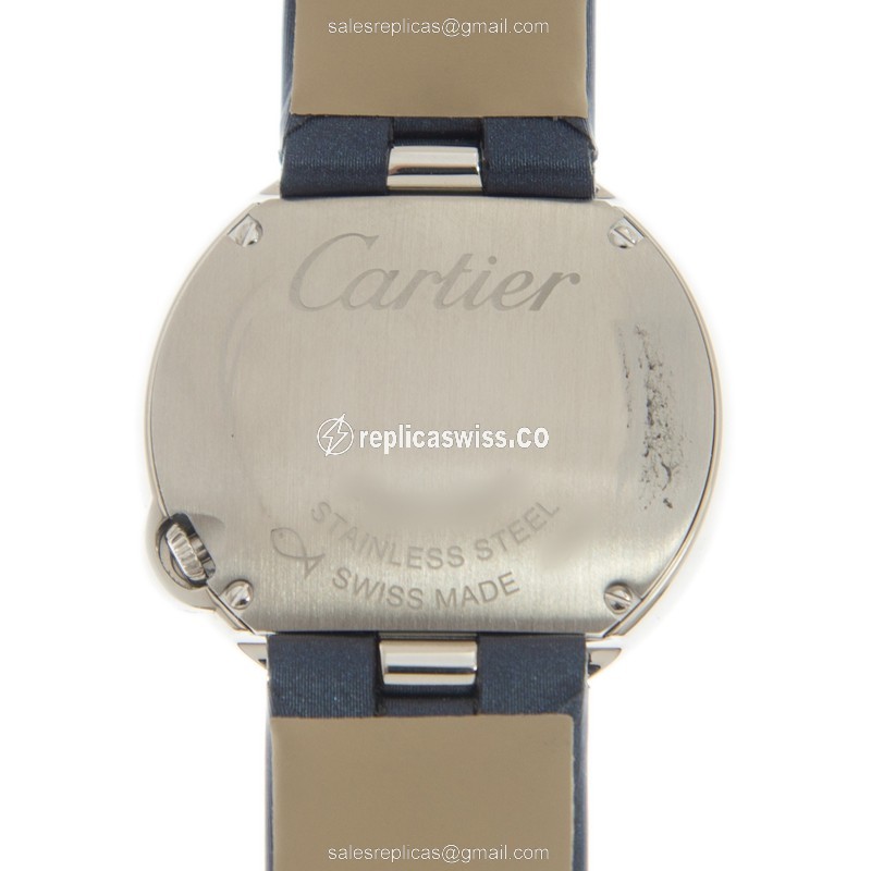 Cartier Ballon Blanc Quartz - Diamond Dial - Silver Case - Blue Silk Strap - View 3