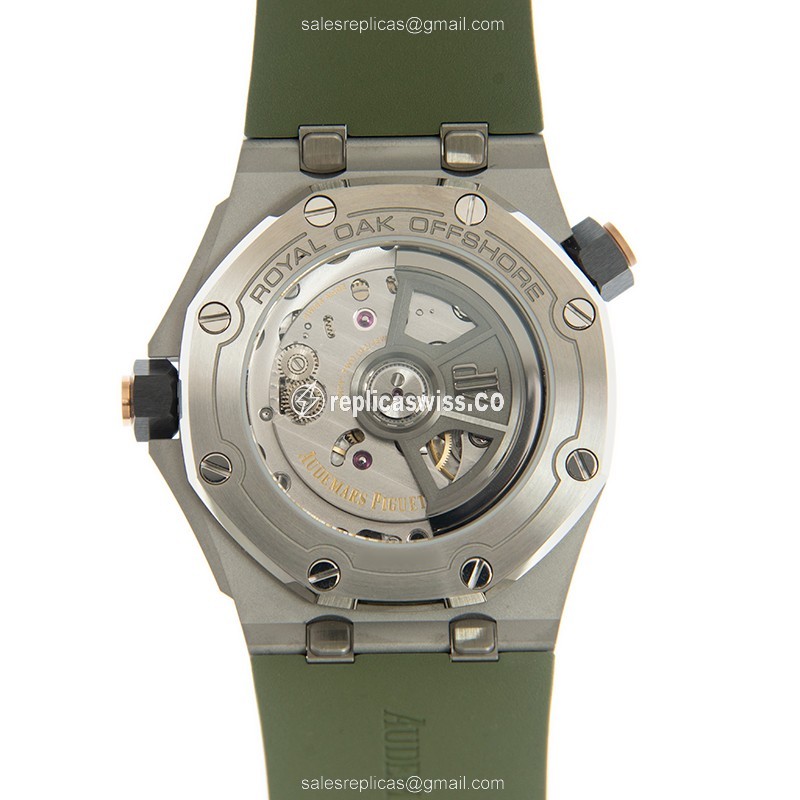 Automatic Audemars Piguet Royal Oak Offshore - Green Dial - Steel Case - Green Rubber Strap - Buckle Clasp - View 3