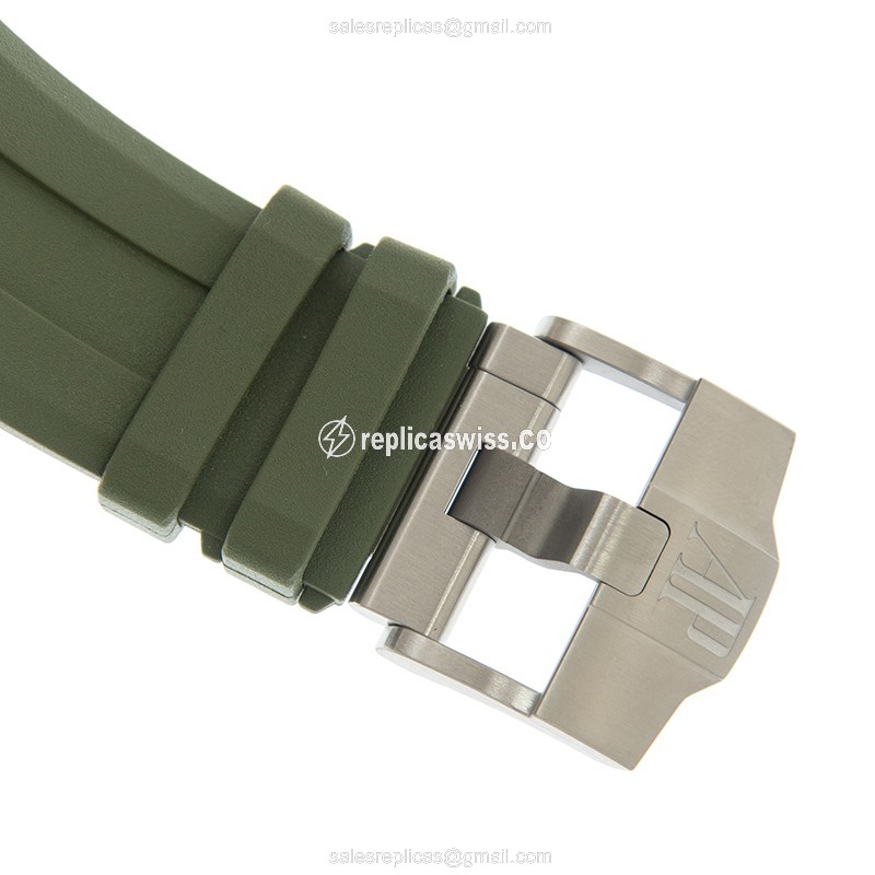 Automatic Audemars Piguet Royal Oak Offshore - Green Dial - Steel Case - Green Rubber Strap - Buckle Clasp - View 4
