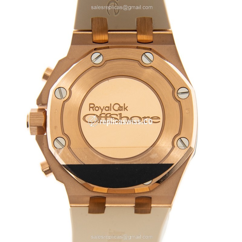 Audemars Piguet Royal Oak Offshore Replica - Automatic - 18kt Rose Gold - Sapphire Gold Dial - Beige Rubber Strap - View 3