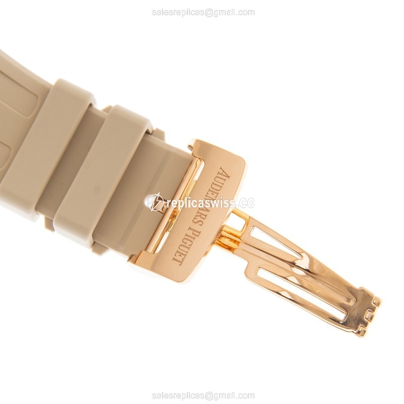 Audemars Piguet Royal Oak Offshore Replica - Automatic - 18kt Rose Gold - Sapphire Gold Dial - Beige Rubber Strap - View 4