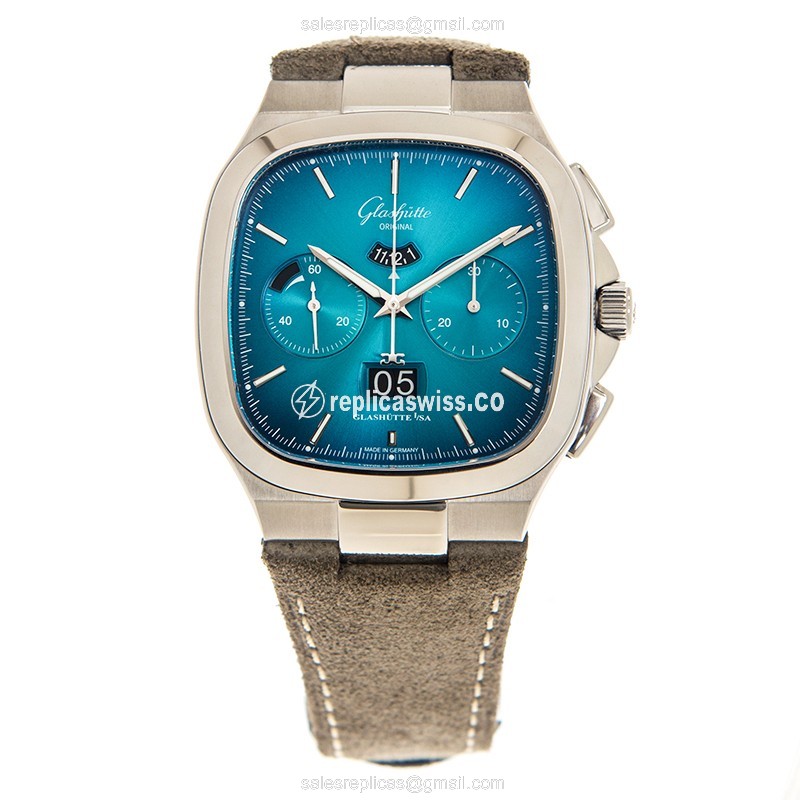 Glashutte Retro Collection - Automatic - Steel - Blue Dial - Brown Cowhide - Buckle - View 2