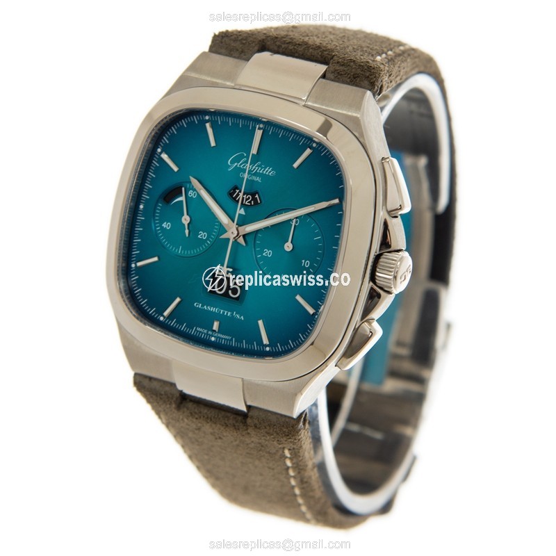 Glashutte Retro Collection - Automatic - Steel - Blue Dial - Brown Cowhide - Buckle - View 3