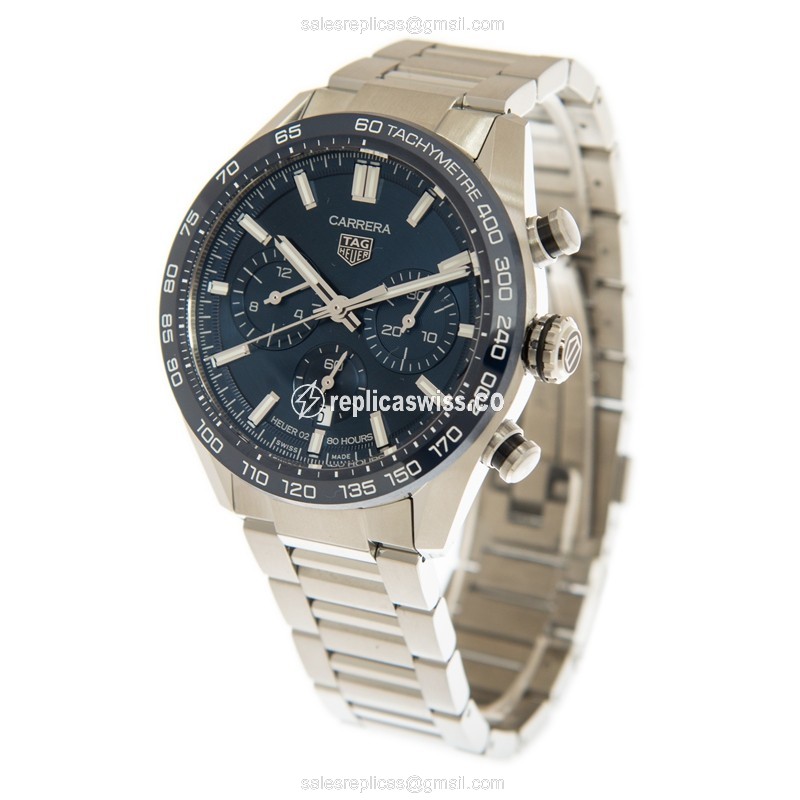 Automatic TAG Heuer CARRERA Replica - Steel Case - Blue Dial - Silver Strap - View 3