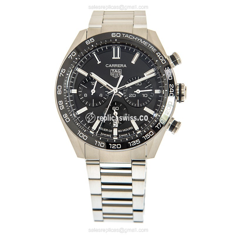 Tag Heuer Carrera Replica - Automatic - Steel Case - Black Dial - Silver Strap - View 2