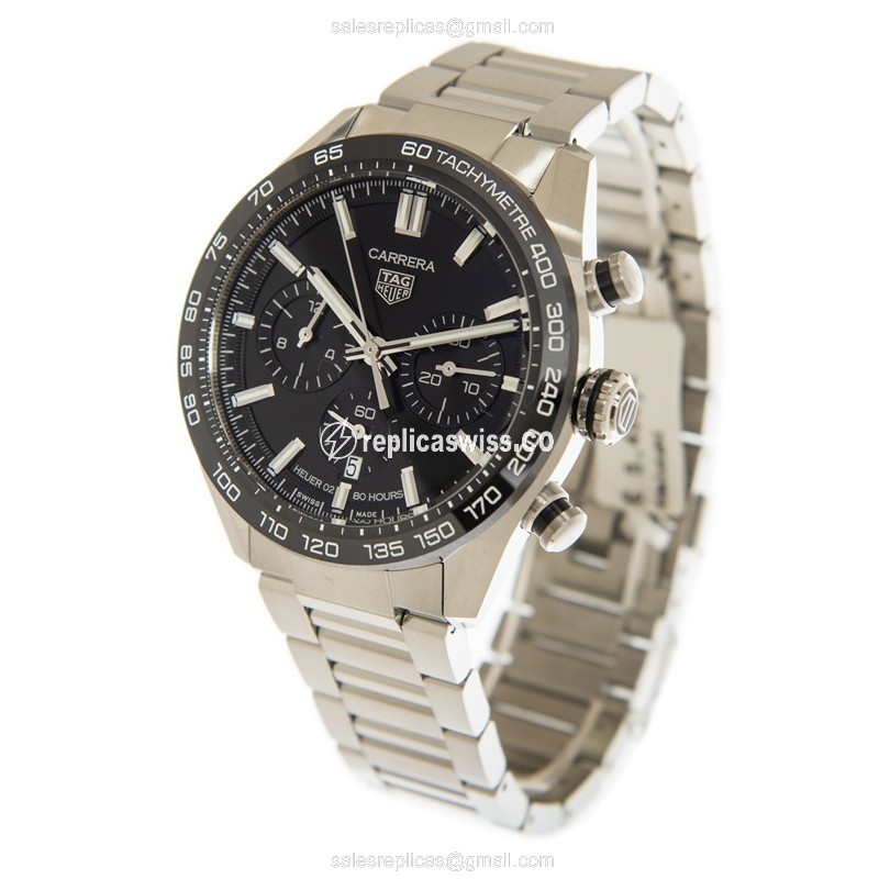 Tag Heuer Carrera Replica - Automatic - Steel Case - Black Dial - Silver Strap - View 3
