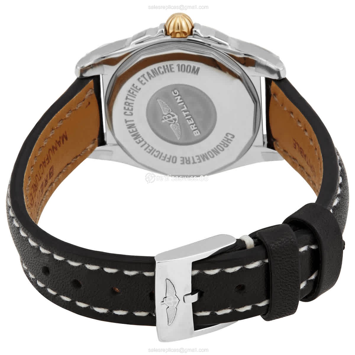 Breitling Galactic Replica - Quartz - Black Dial - Leather White Strap - Buckle Clasp - View 3
