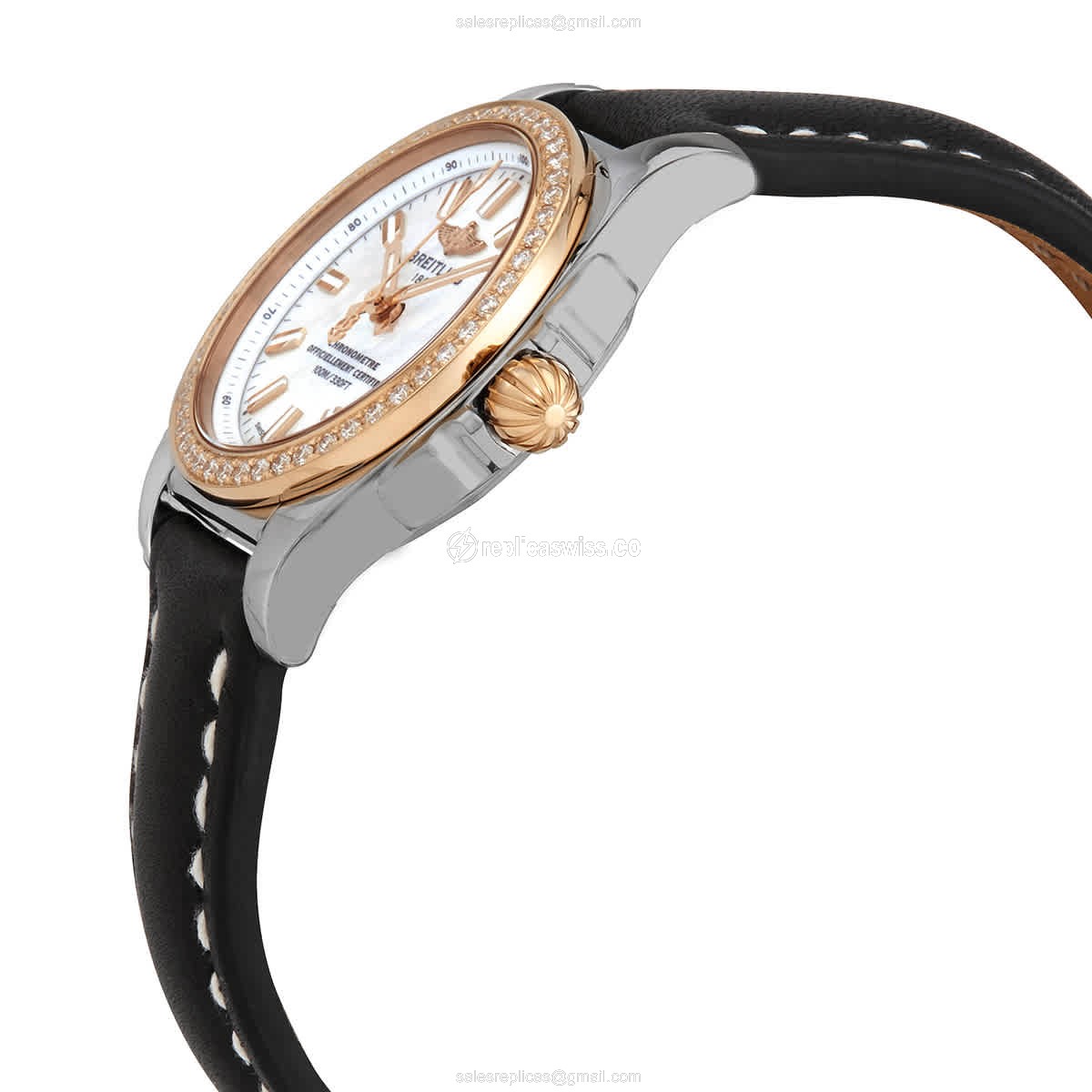Breitling C7234853/A791BKLT GALACTIC - Quartz - 18kt Rose - Diamond - White Dial - Leather Strap - Black Buckle - View 2