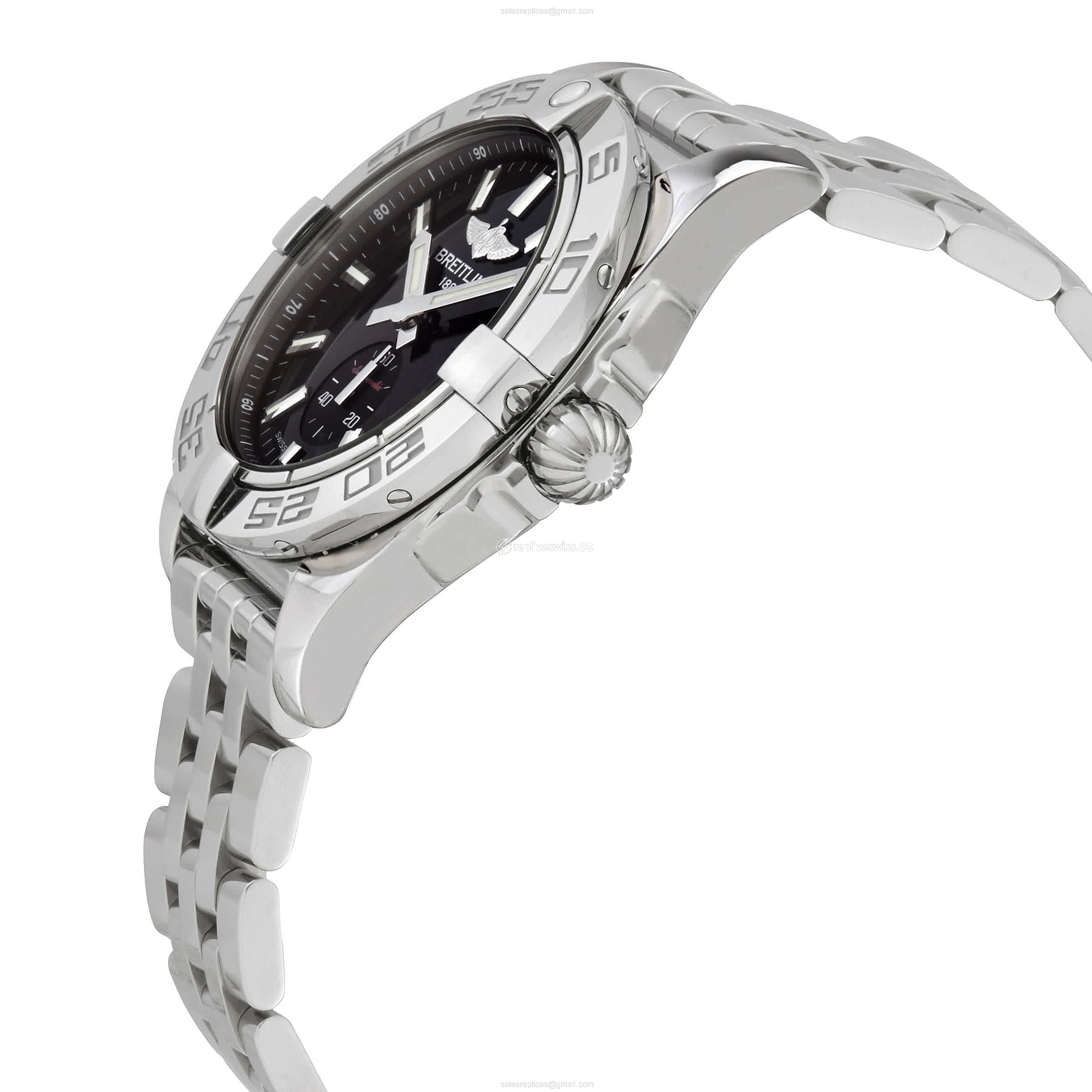 Breitling Galactic Replica - Automatic - Black Dial - Steel Case - Silver Band - View 2
