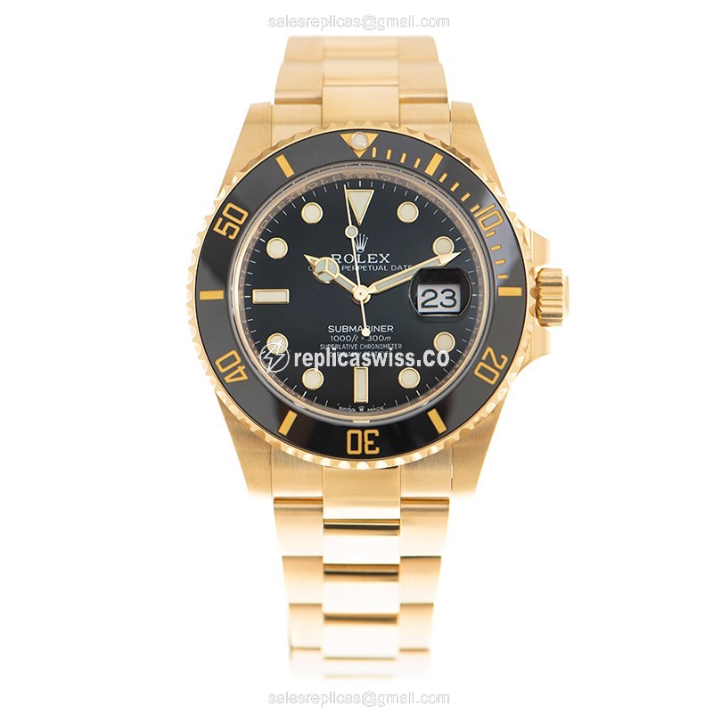 Rolex Submariner Replica - Automatic - 18kt Gold Case, Black Dial, Gold Strap - View 2