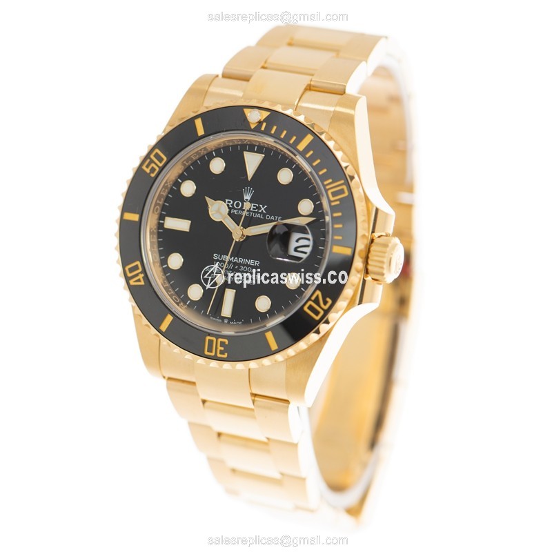Rolex Submariner Replica - Automatic - 18kt Gold Case, Black Dial, Gold Strap - View 3