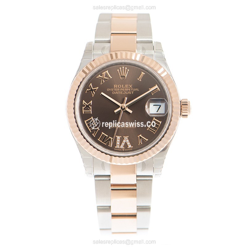 Rolex Datejust Replica - Automatic - 18kt Rose Gold & Steel Case - Brown Dial - View 2
