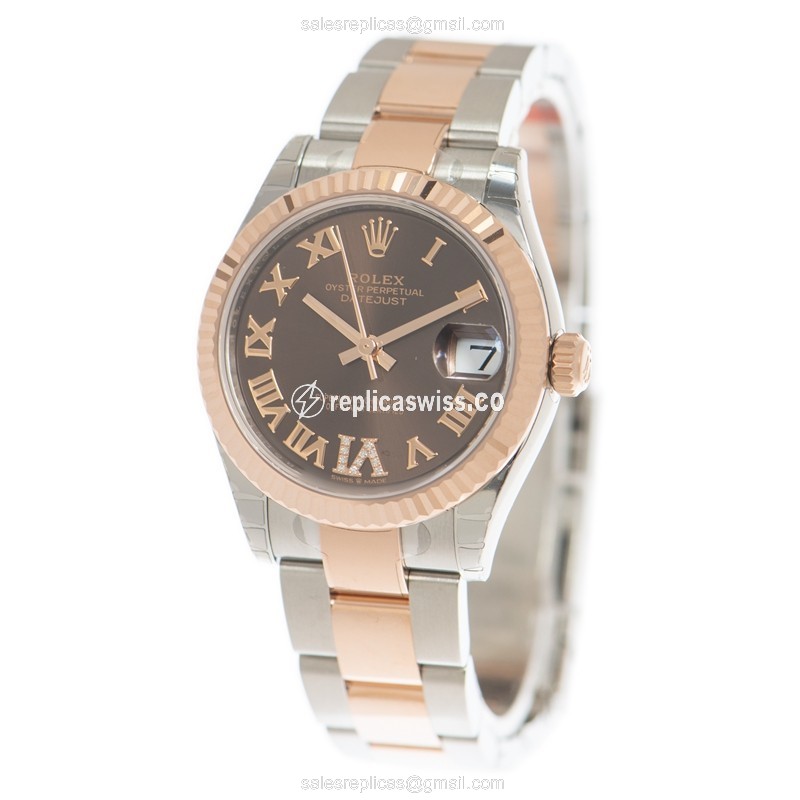 Rolex Datejust Replica - Automatic - 18kt Rose Gold & Steel Case - Brown Dial - View 3