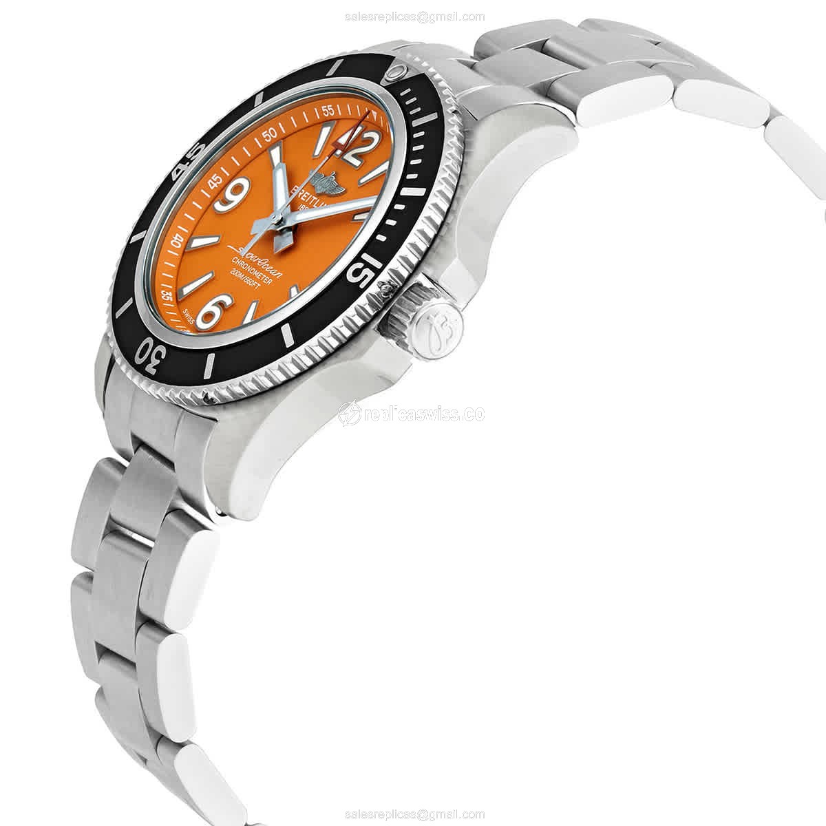 Breitling A17316D71O1A1 Replica - Automatic - Orange Dial - Stainless Steel Case - Silver Band - View 2