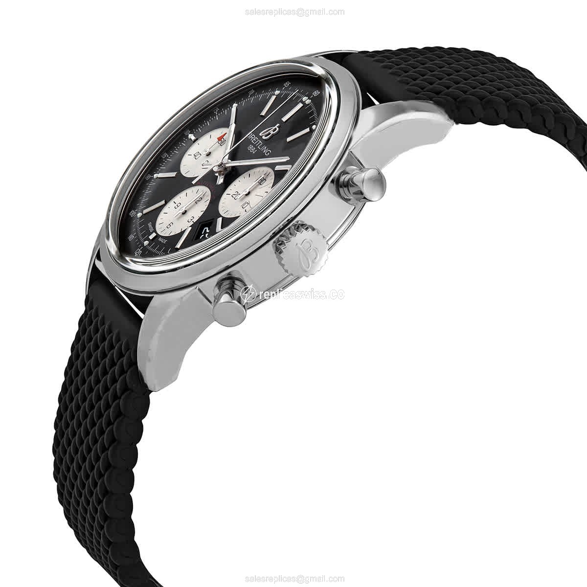 Breitling Transocean Chrono Replica - Automatic - Steel - Black Dial - Rubber Strap - View 2