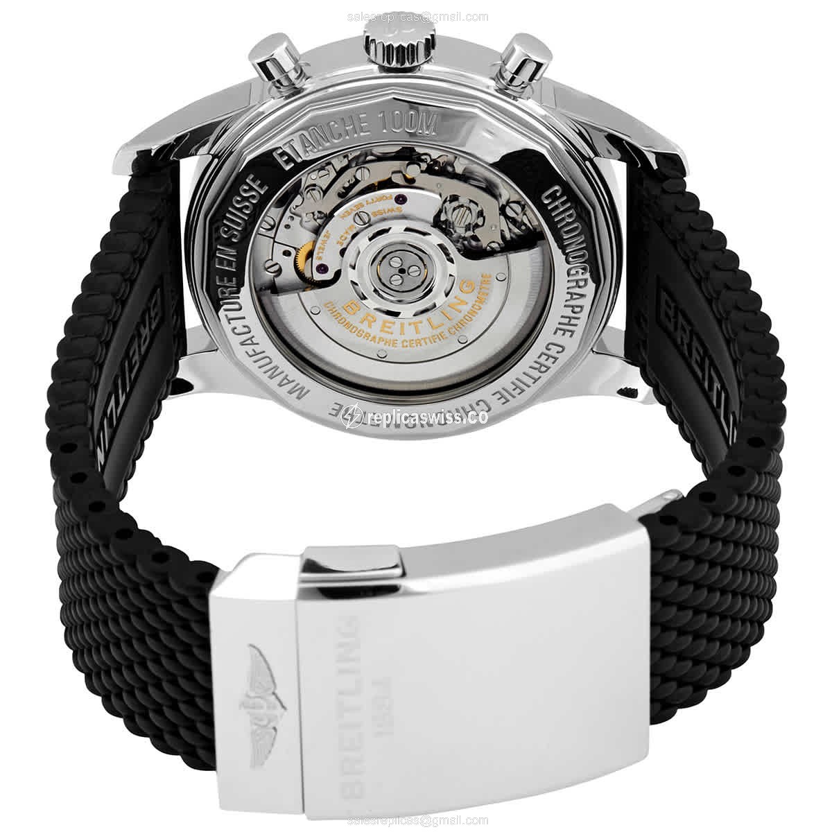 Breitling Transocean Chrono Replica - Automatic - Steel - Black Dial - Rubber Strap - View 3
