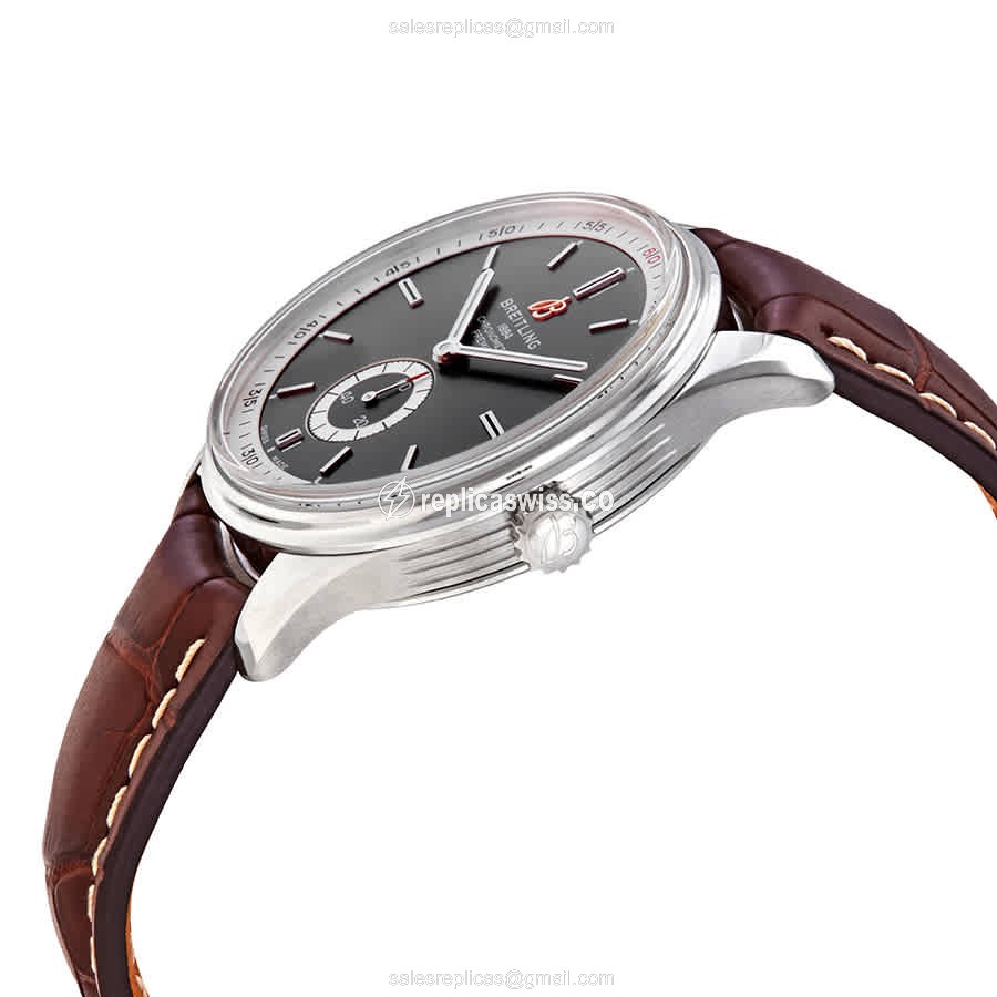 Breitling Premier A37340351B1P1 - Automatic - Stainless Steel - Gray Dial - Brown Alligator Strap - View 2