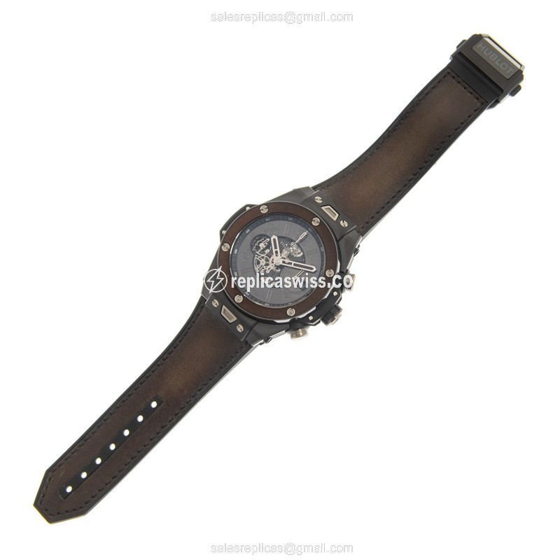 Hublot BIG BANG Replica - Automatic - Ceramic Case - Brown Dial - Brown Leather Strap - View 2