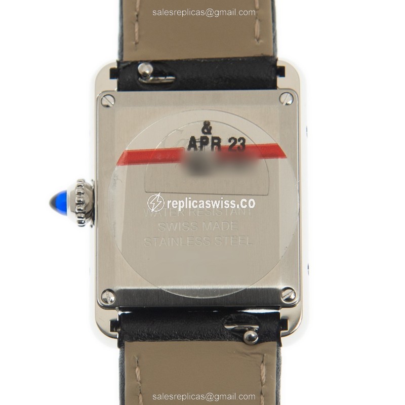 Cartier TANK Quartz Replica - White Dial - Leather Black Strap - Buckle Clasp - View 3