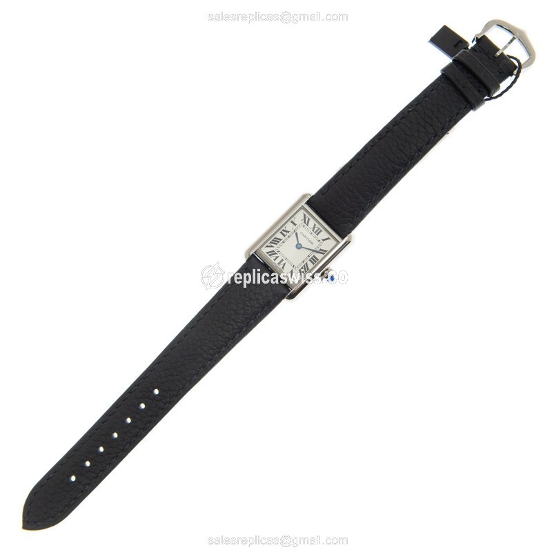 Cartier TANK Quartz Replica - White Dial - Leather Black Strap - Buckle Clasp - View 2