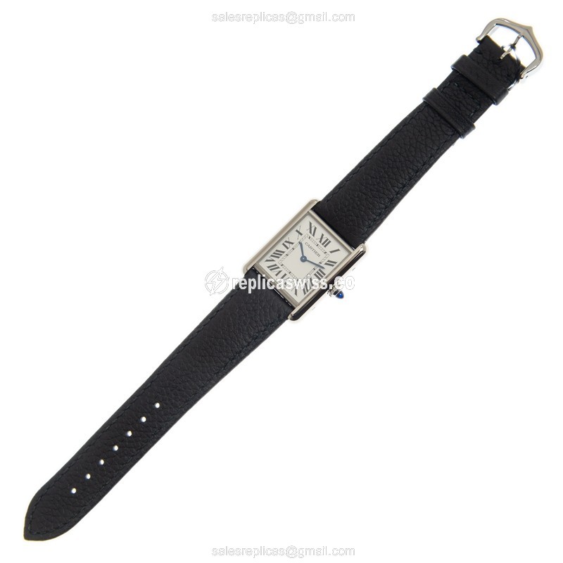 Cartier WSTA0041 Replica - Quartz - Stainless Steel Case - Silver Dial - Black Cowhide Strap - View 2