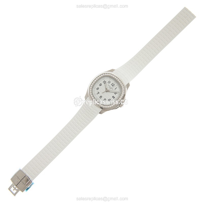 Patek Philippe AQUANAUT Quartz - Diamond Dial - White - Rubber Strap - Clasp - View 2