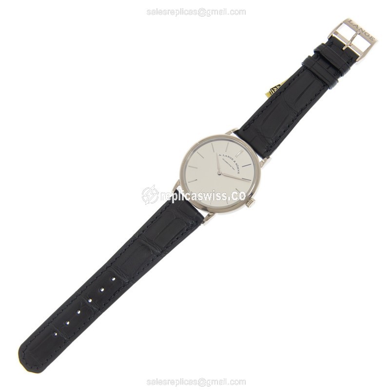 A. Lange & Sohne SAXONIA 201.027 - Manual Wind - 18kt White Gold - White Dial - Black Alligator Buckle - View 2