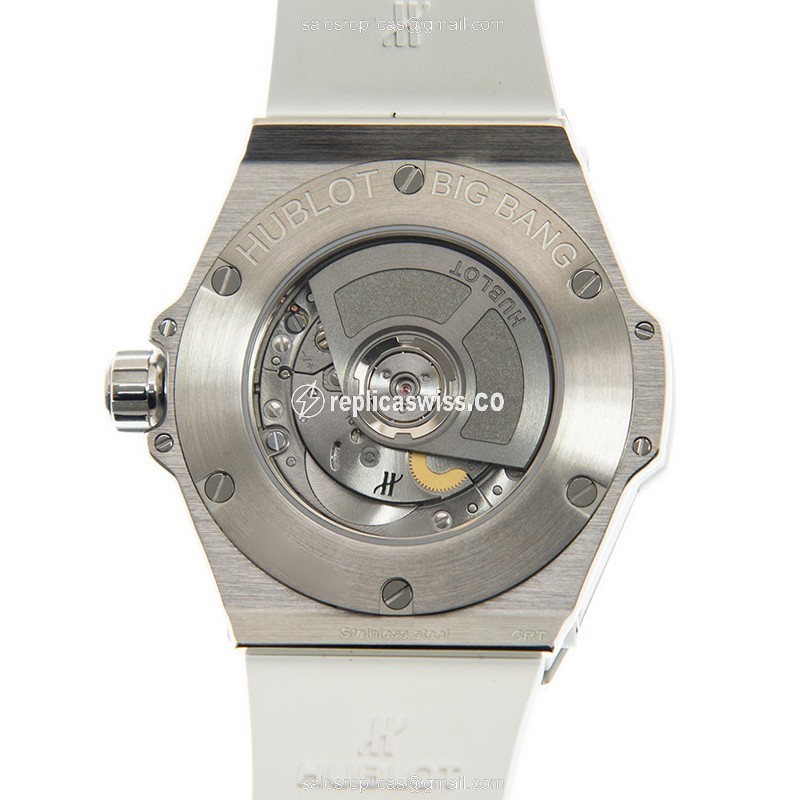 Hublot BIG BANG Replica - Automatic - Stainless Steel - White Dial - Diamond Case - Rubber Strap - View 3