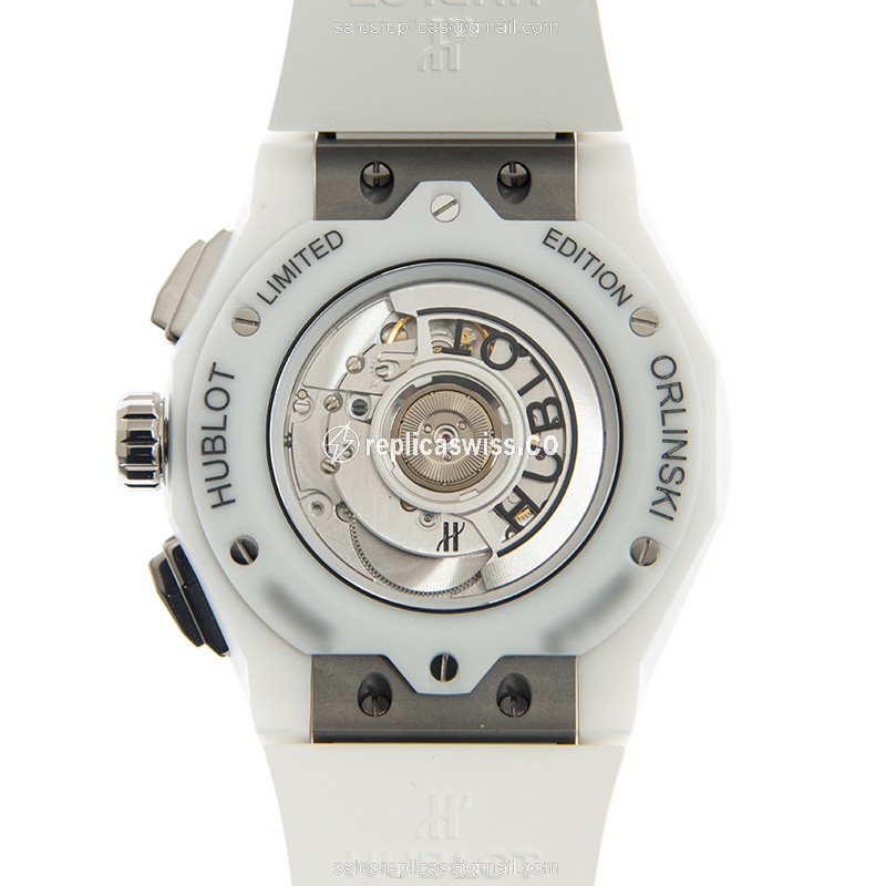Hublot Classic Fusion Replica - Automatic - Ceramic Case - Transparent Dial - White Rubber Strap - View 3