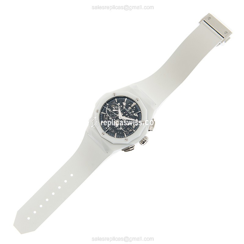 Hublot Classic Fusion Replica - Automatic - Ceramic Case - Transparent Dial - White Rubber Strap - View 2
