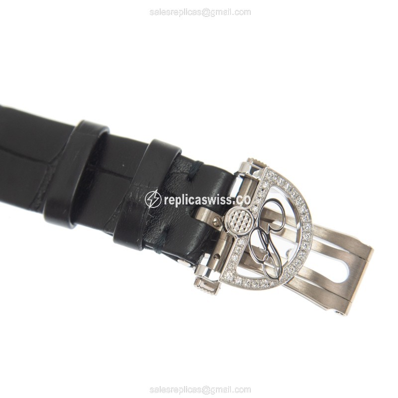 Breguet REINE DE NAPLES Replica - Automatic - 18kt White Gold - Diamond - White Dial - Black Alligator Strap - View 4
