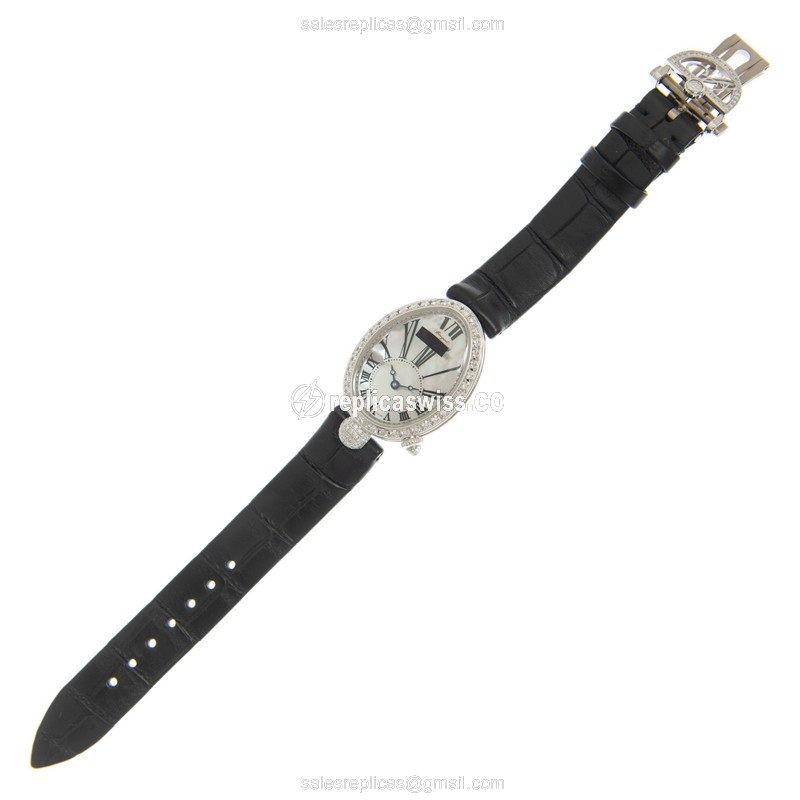 Breguet REINE DE NAPLES Replica - Automatic - 18kt White Gold - Diamond - White Dial - Black Alligator Strap - View 2