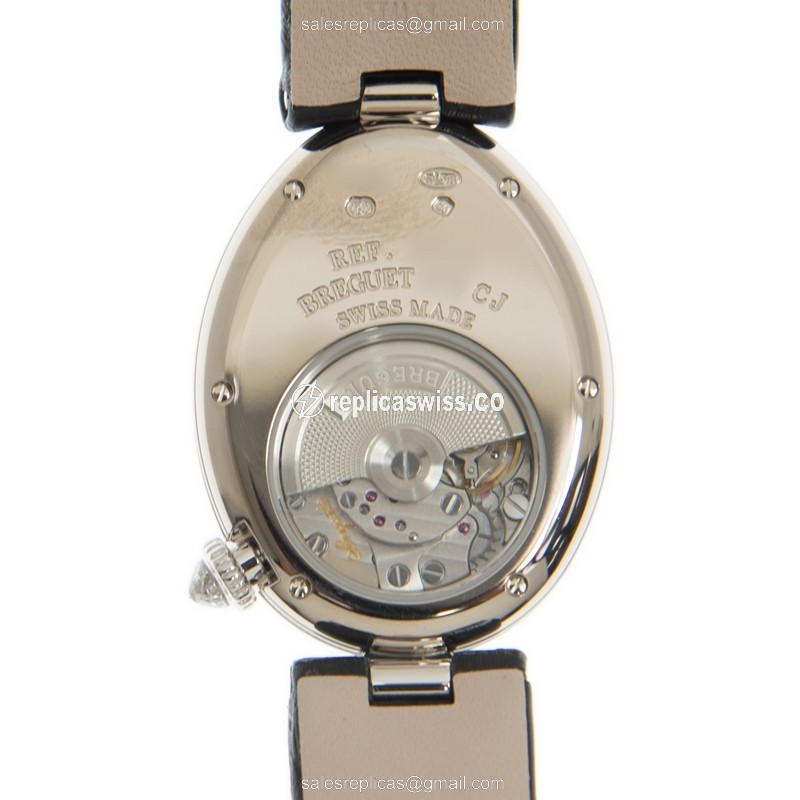 Breguet REINE DE NAPLES Replica - Automatic - 18kt White Gold - Diamond - White Dial - Black Alligator Strap - View 3