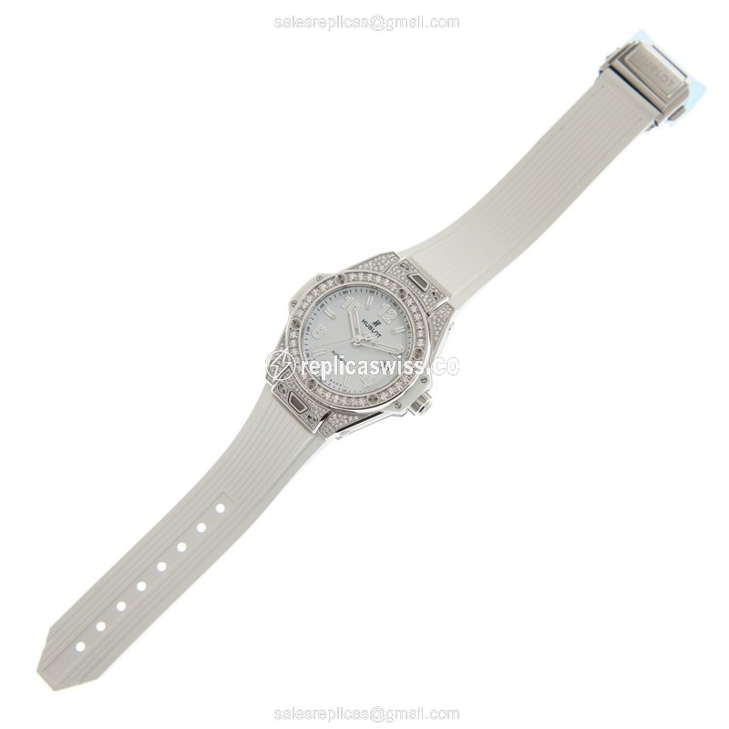 Hublot BIG BANG Replica - Automatic - Stainless Steel & Diamond - White Dial - Rubber Strap - View 2