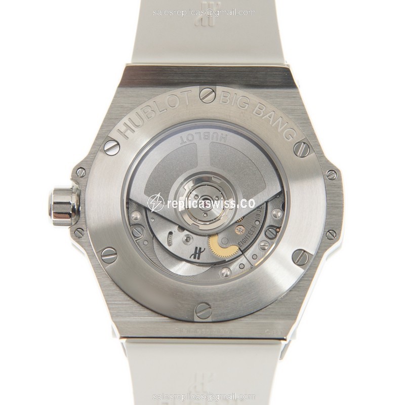 Hublot BIG BANG Replica - Automatic - Stainless Steel & Diamond - White Dial - Rubber Strap - View 3