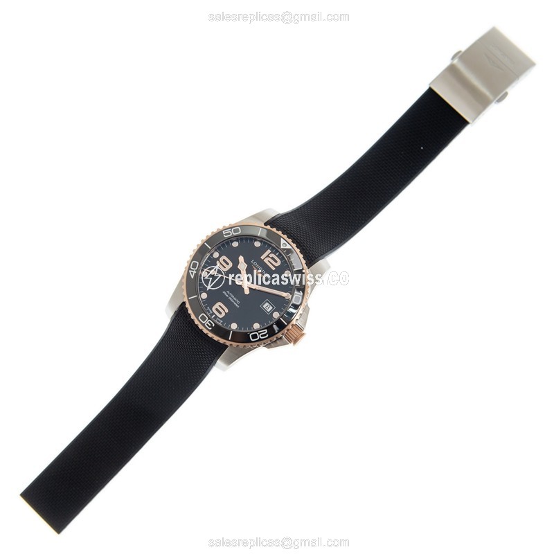 Longines CONQUEST Replica - Automatic - Ceramic Case - Black Dial, Rubber Strap - View 2