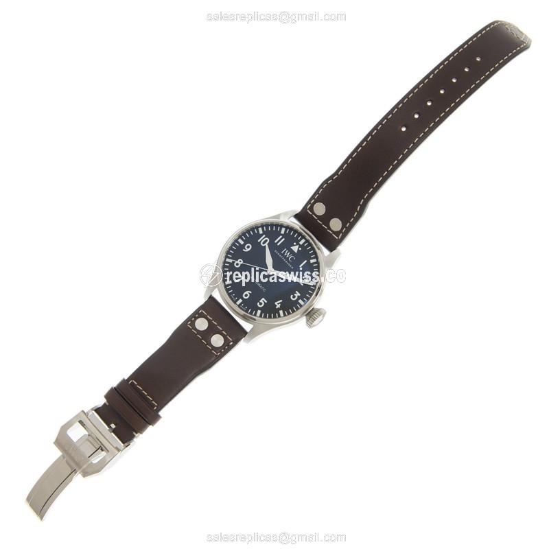 IWC PILOTS Replica - Automatic - Stainless Steel - Black Dial - Brown Leather Strap - View 2