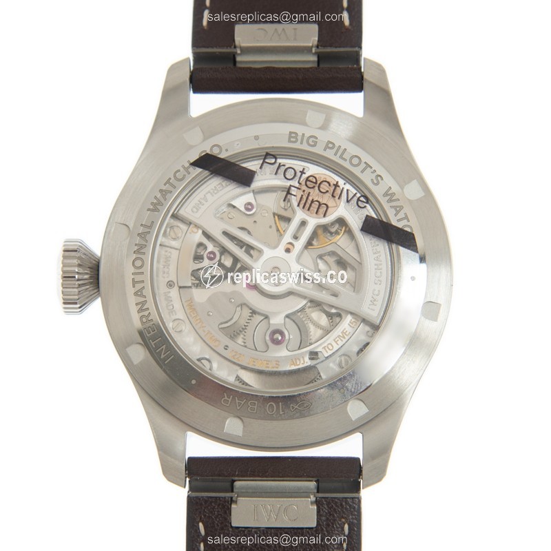 IWC PILOTS Replica - Automatic - Stainless Steel - Black Dial - Brown Leather Strap - View 3