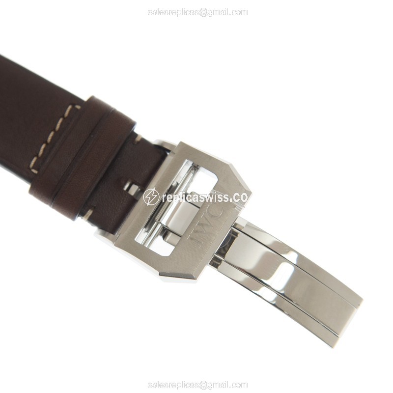 IWC PILOTS Replica - Automatic - Stainless Steel - Black Dial - Brown Leather Strap - View 4
