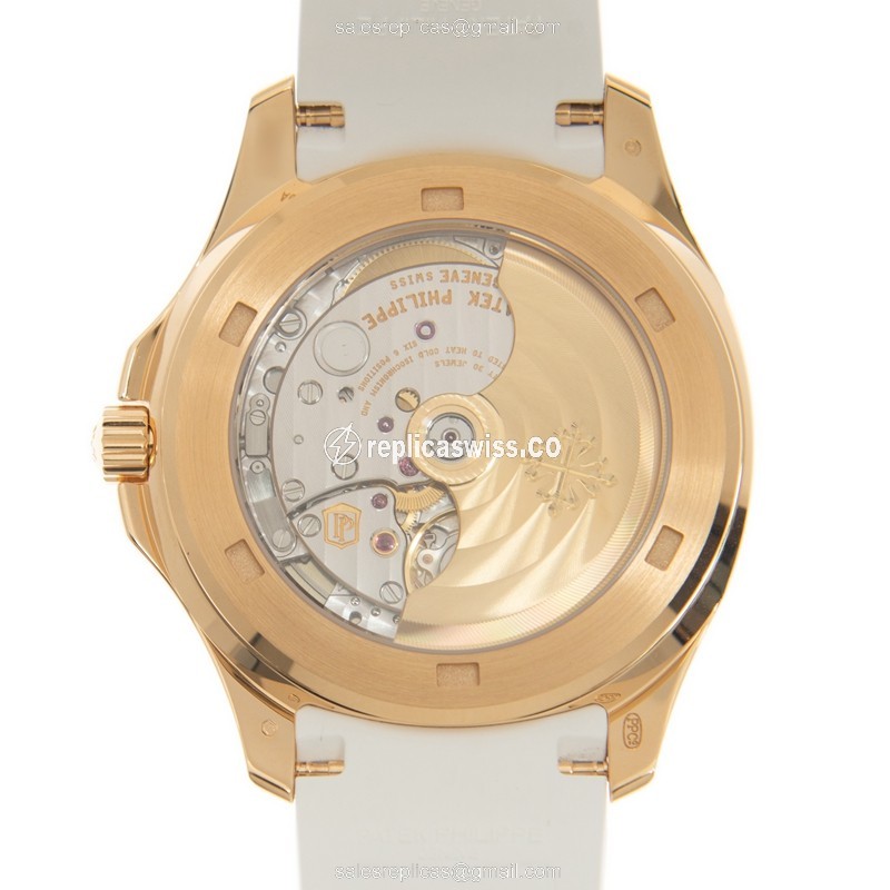 Patek Philippe AQUANAUT 18kt Rose Gold Diamond Auto - White Dial - Rubber Strap - View 3