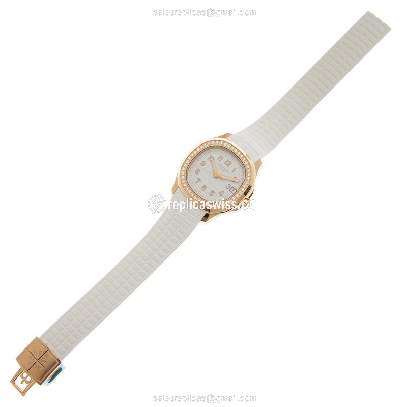 Patek Philippe AQUANAUT 18kt Rose Gold Diamond Auto - White Dial - Rubber Strap - View 2