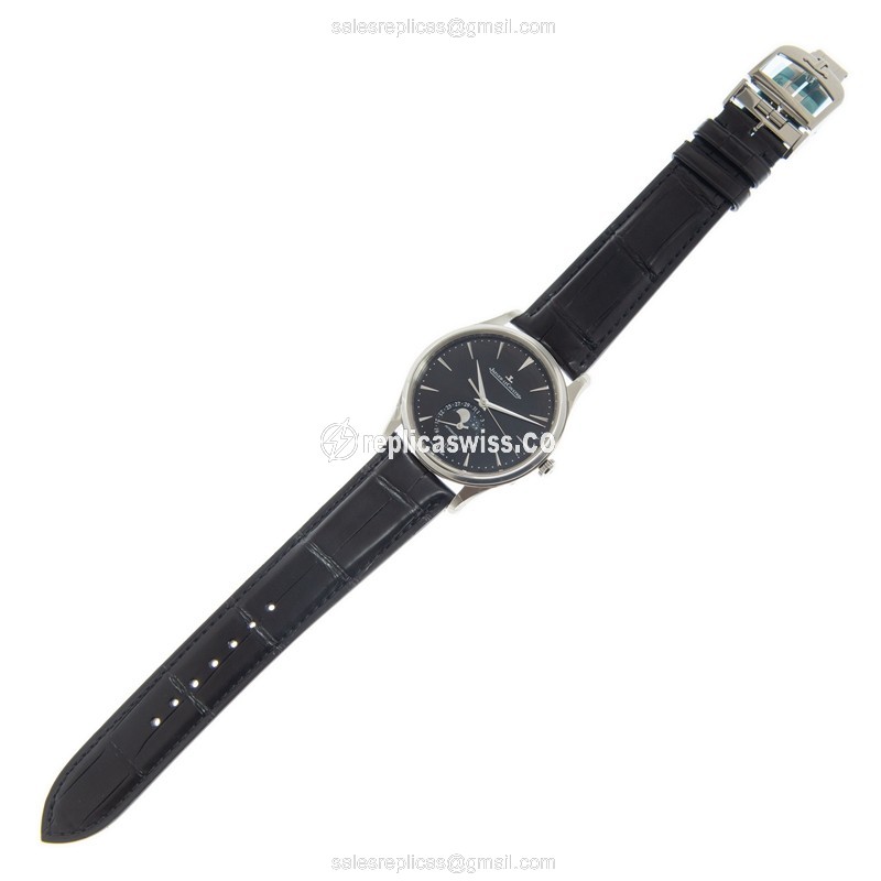 Jaeger-Lecoultre Q1368471 Replica - Ultra Thin - Automatic - Steel Case - Black Dial - Leather Strap - View 2